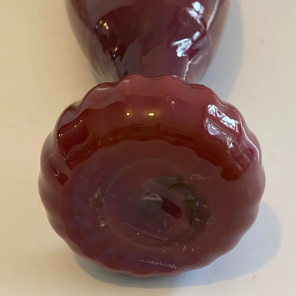 Antique Vintage Handblown Art Glass Cranberry Pink Red Bud Vase - Artist Signed